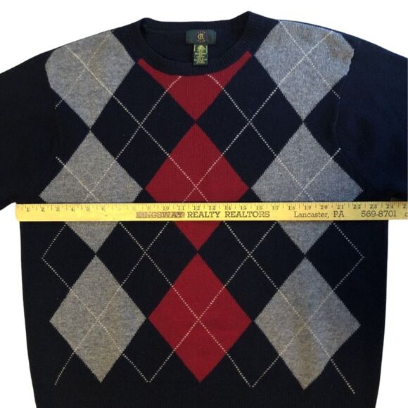 Club Room Lambs Wool Argyle Sweater Mens Size L VTG Crew Neck Ivy League Preppy - Picture 9 of 12